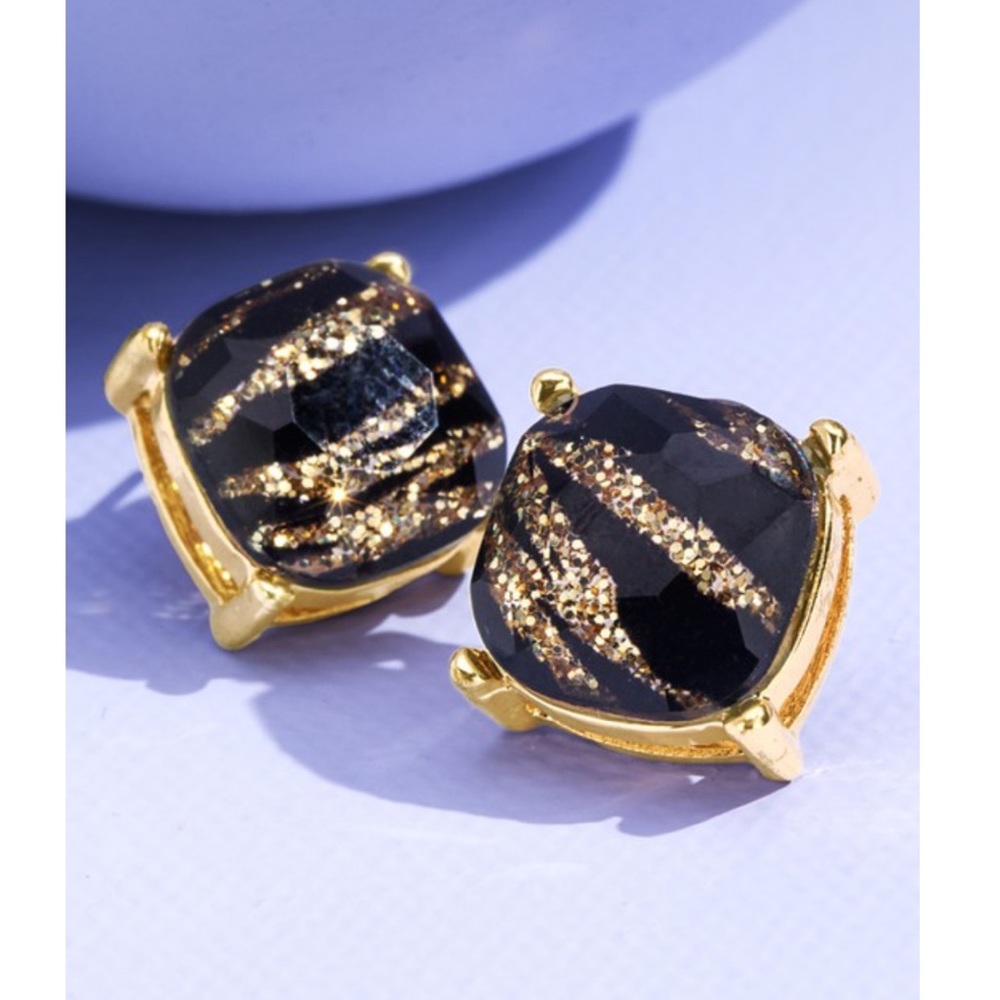 NEW Glitter Leopard Gold Zebra Stud Earring